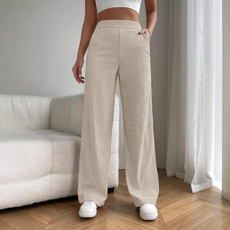 جديد المرأة السراويل الطويلة الربيع والخريف عالية الخصر فضفاض بنطال ذو قصة أرجل واسعة ثنيات تنوعا السراويل المستقيمة غير رسمية
