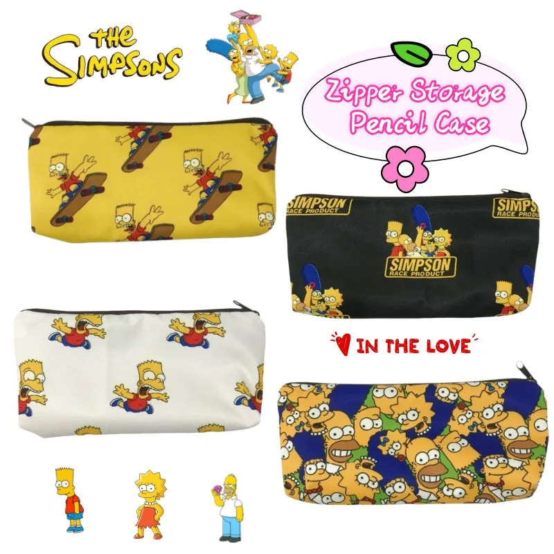 

Новая прочная портативная сумка для канцелярских принадлежностей с молнией «Симпсоны» (Мардж, Барт, Лиза, Гомер), мультяшный пенал большой вместимости для студентов