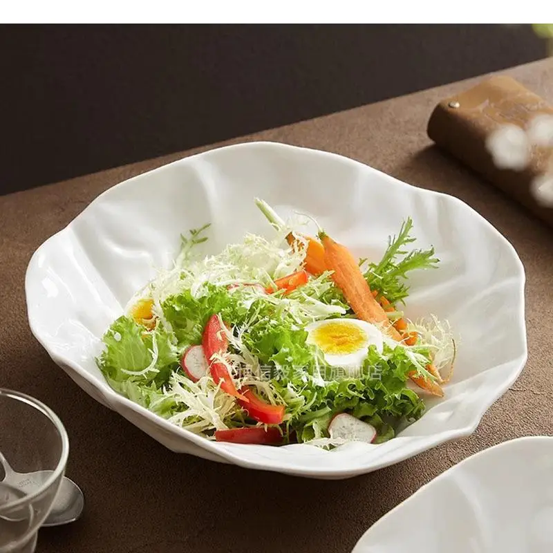 

Pure White Ceramic Pleated Plate Restaurant Irregular Soup Salad Pasta Dessert Plates Cooking Specialty Tableware