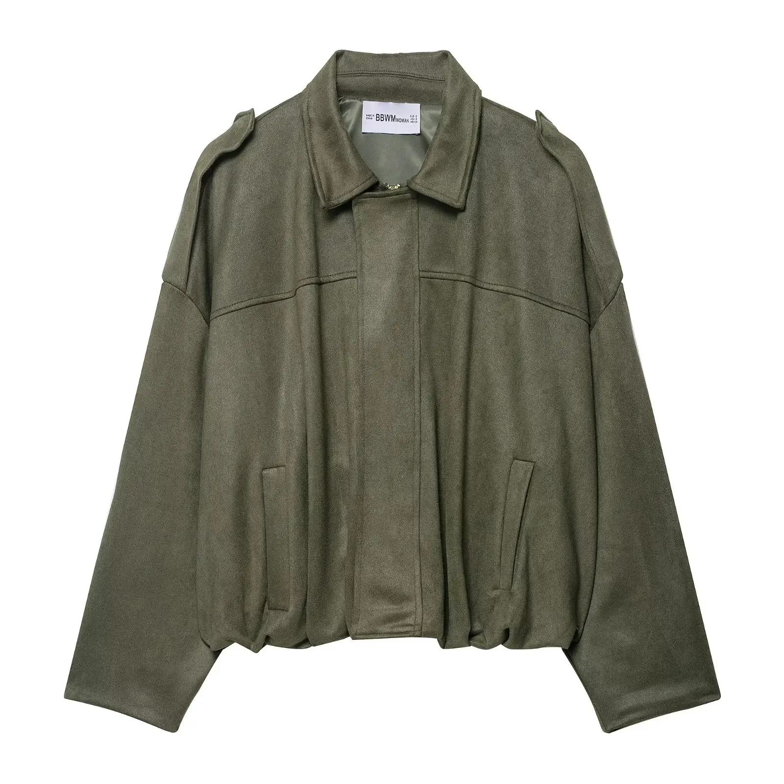 2022 Jacke mit Taschendetails aus Wildlederstruktur, Damen-Freizeitjacke, entspannte Passform, Mantel mit Reißverschluss vorne, maschinenwaschbar, Alltagskleidung, Fa