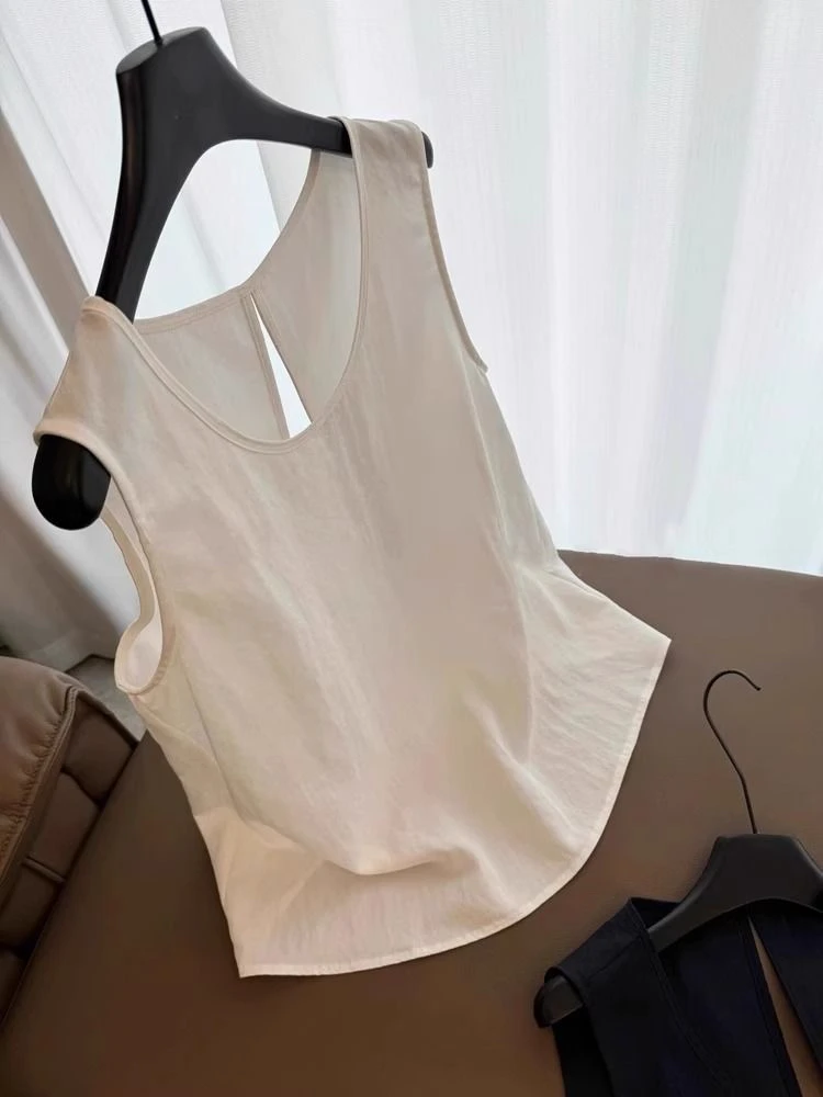 Linen U-Neck Sleeveless Vest Women's New Summer Loose Backless Korean Artistic Style Delicate Cotton Linen Top