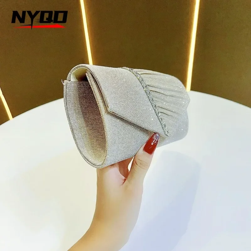 Fashion Elegant Women Chain Long Purse Ladies Shining Rhinestone Clutch Bag Envelope Evening Dinner Bag Wedding Party Handbag