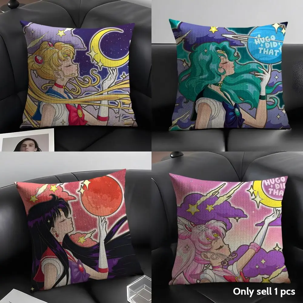 S-SAILOR Anime M-MOON Cushion Cover Natural Linen Organic Fabric Double-Sided Printing Sofa Home Decor Gift Pillow Case