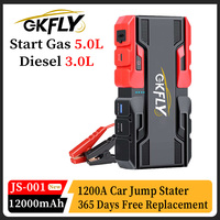 GKFLY 12V Portable Car Jump Starter 12000mAh Auto Battery Booster Charger Car Emergency Booster 1200A Power Bank Starting Device