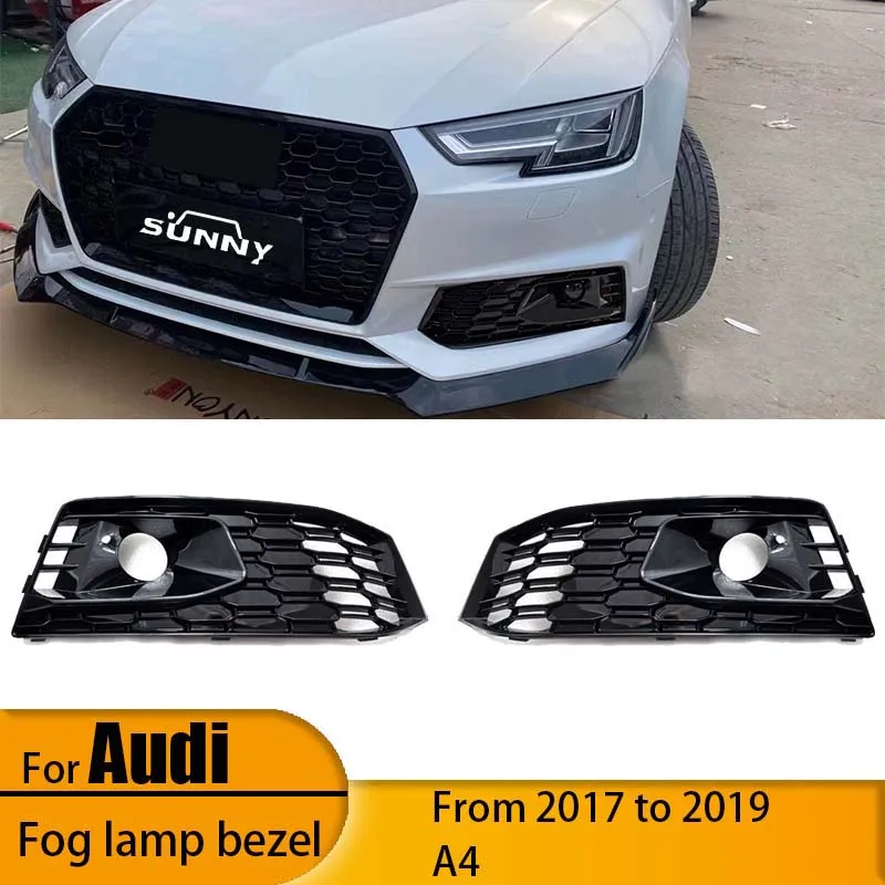 

For 2017 2018 2019 Audi A4 Front Bumper Fog Light Grille Conversion Honeycomb Gloss Black Light Cover