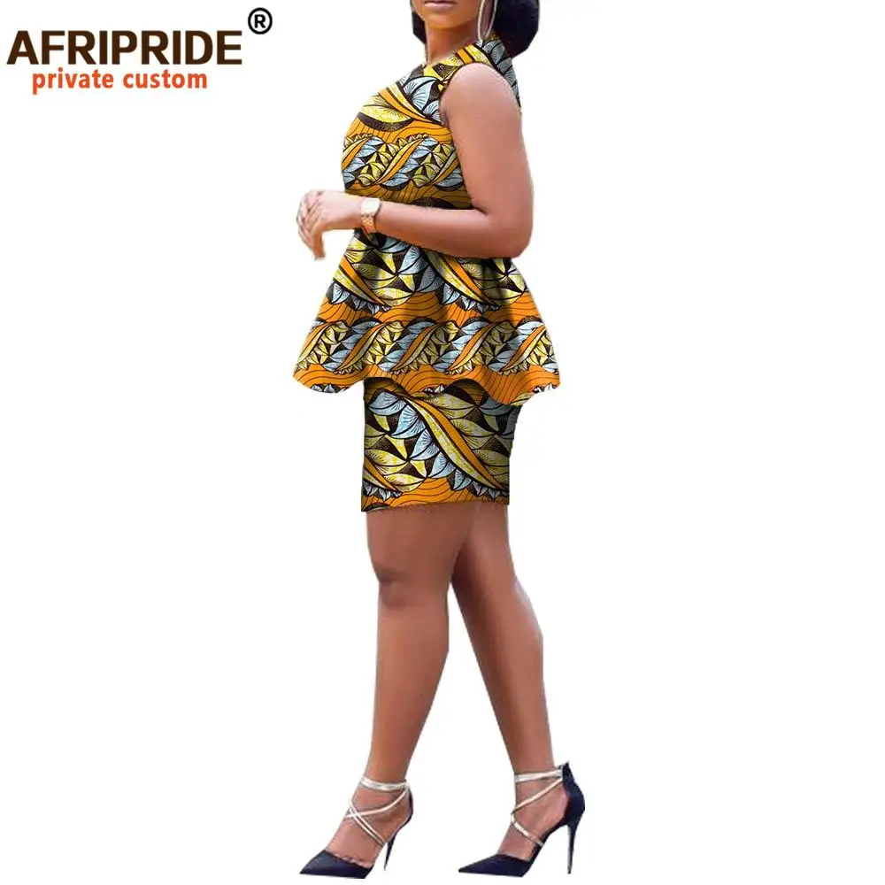 African Summer Casual Skirt Set for Women Sleeveless Ruffles Top Mini Skirt Women Set Pure Cotton Elegant Outfits A1826004