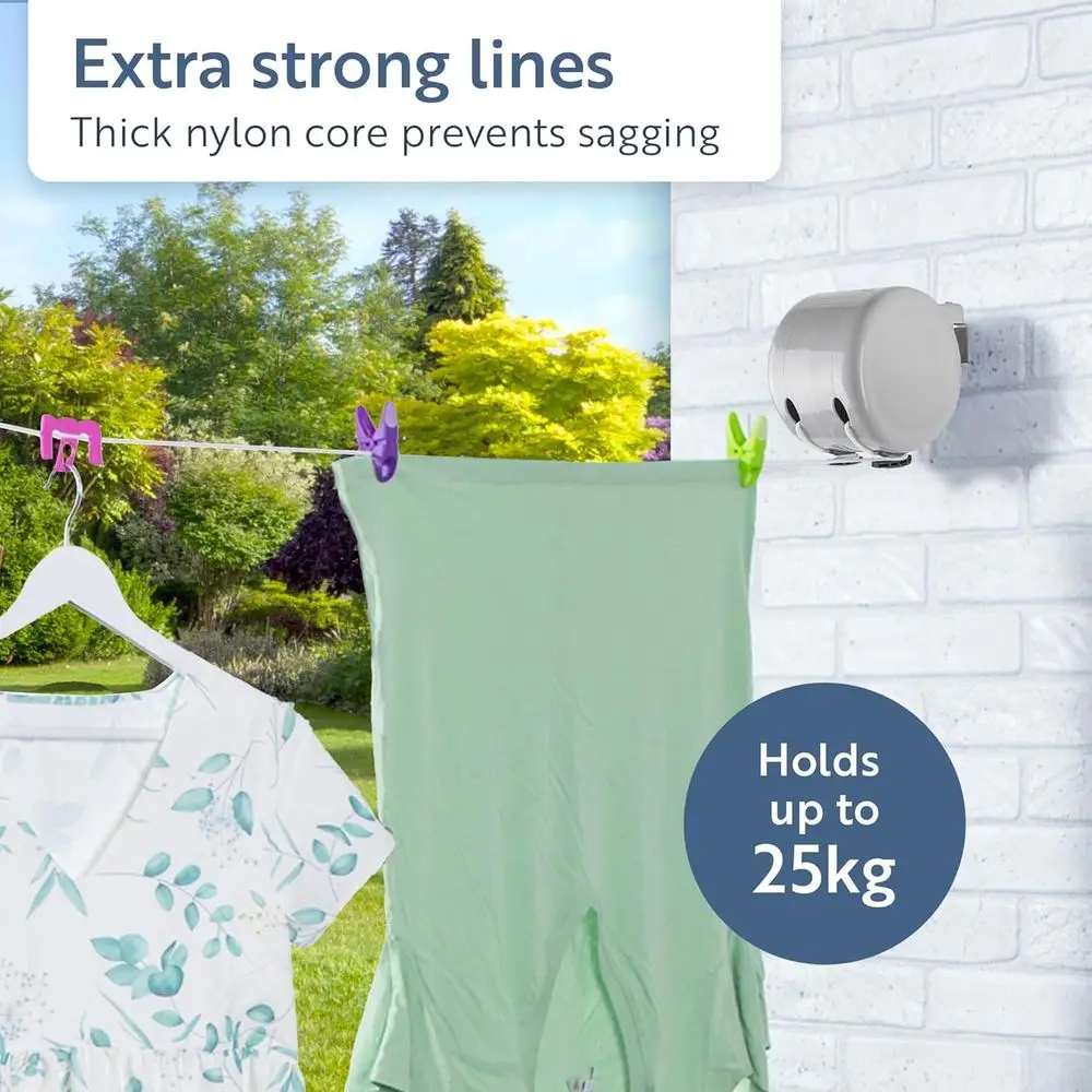 Outdoor Retractable Dual Clothesline - Heavy-Duty PVC Coated - Space-Saving Laundry Drying Line, 2 x 49 Feet