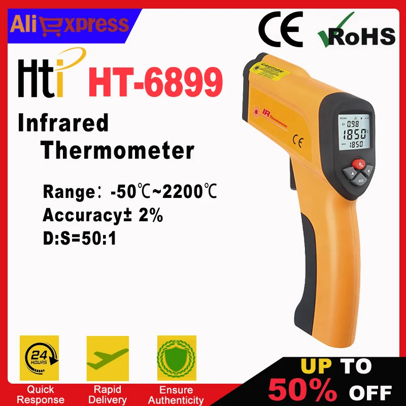 

HTI HT-6899 Non Contact Infrared Thermometer Industrial -50 ~2200 Celsius Degree Range High Temperature