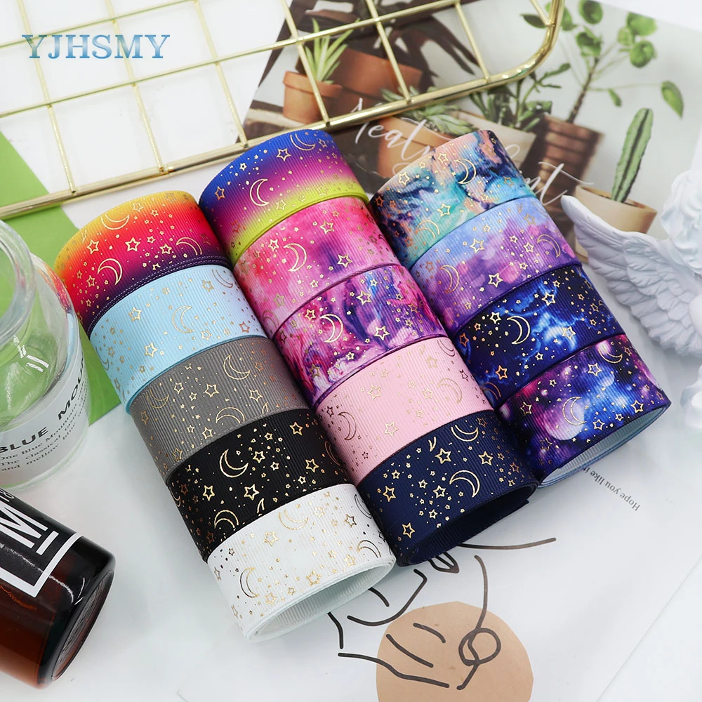 Nastro in Grosgrain in lamina d\'oro cielo stellato per confezioni regalo per artigianato, fiocchi per capelli, ghirlande, mazzi di fiori e cucito