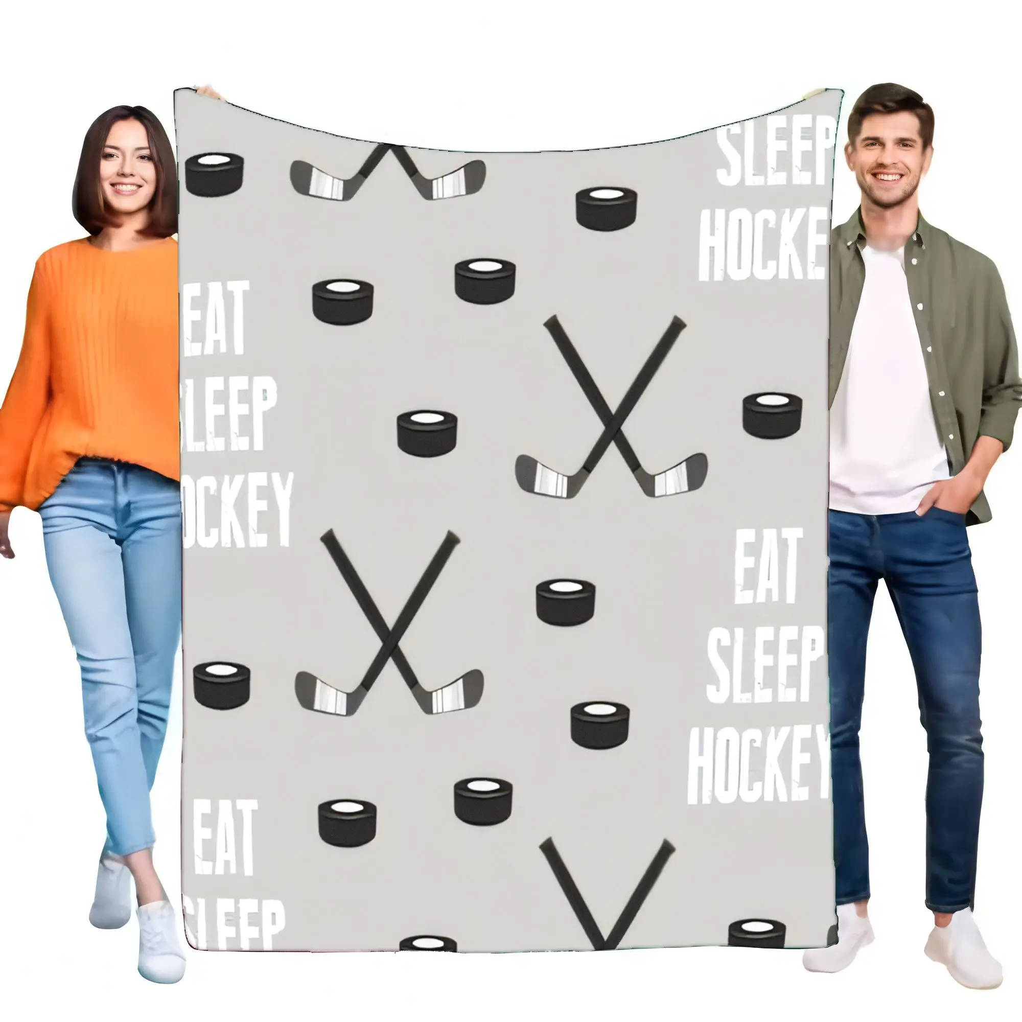 Eat Sleep Hockey Blanket, Super Soft Flannel Fleece Throw, Warm Lightweight Sports Theme Couch Bed Sofa Gift for Kids Adults