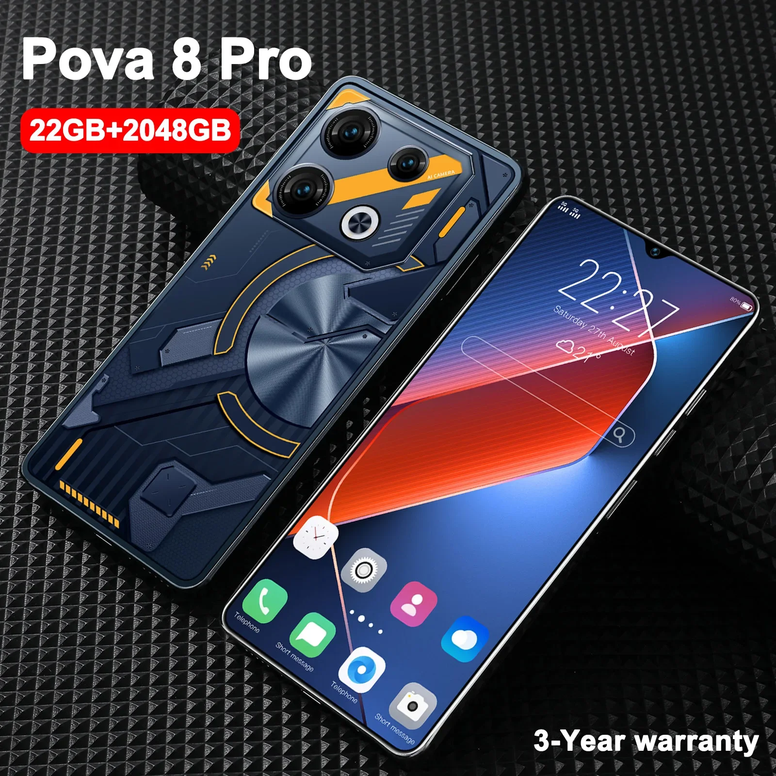 Original TEENO Pova 8 Pro Smartphone 5G 7.3inch HD 22G+2TB Cell Phone Dual SIM Mobile Phones 50+108MP 7000mAh Android 14 NFC