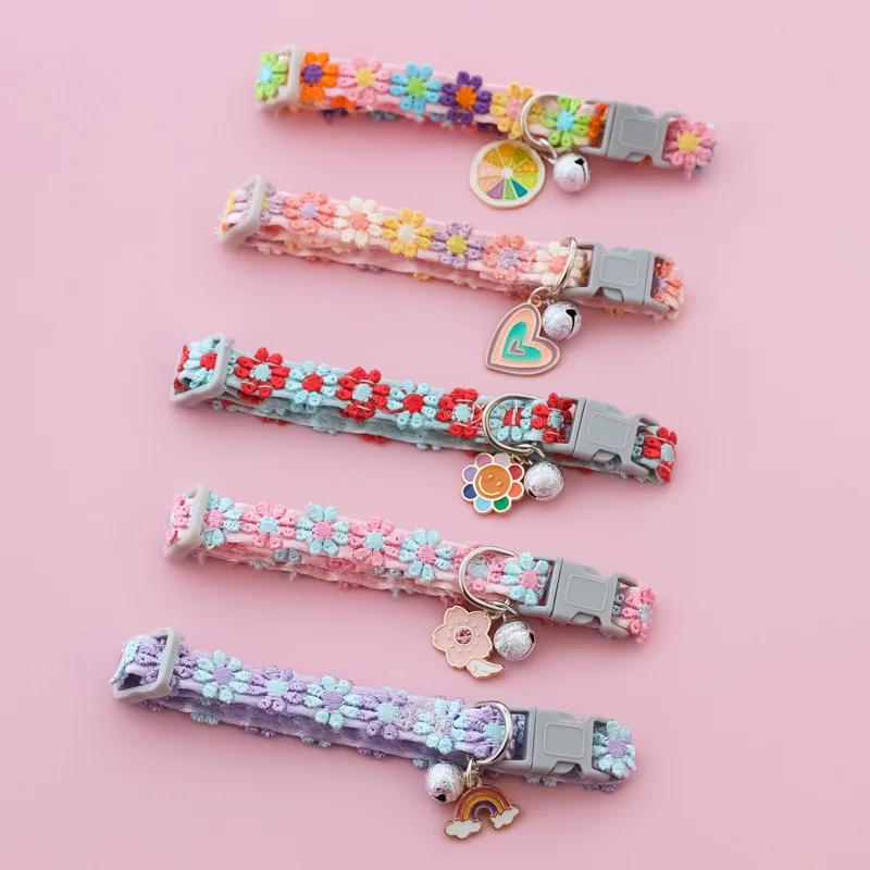 Pet Necklaces, Cat and Dog Bells, Adjustable Necklaces, Decorations, Flowers, Lemons, Cherry Blossoms, Hearts, Rainbows, Cute