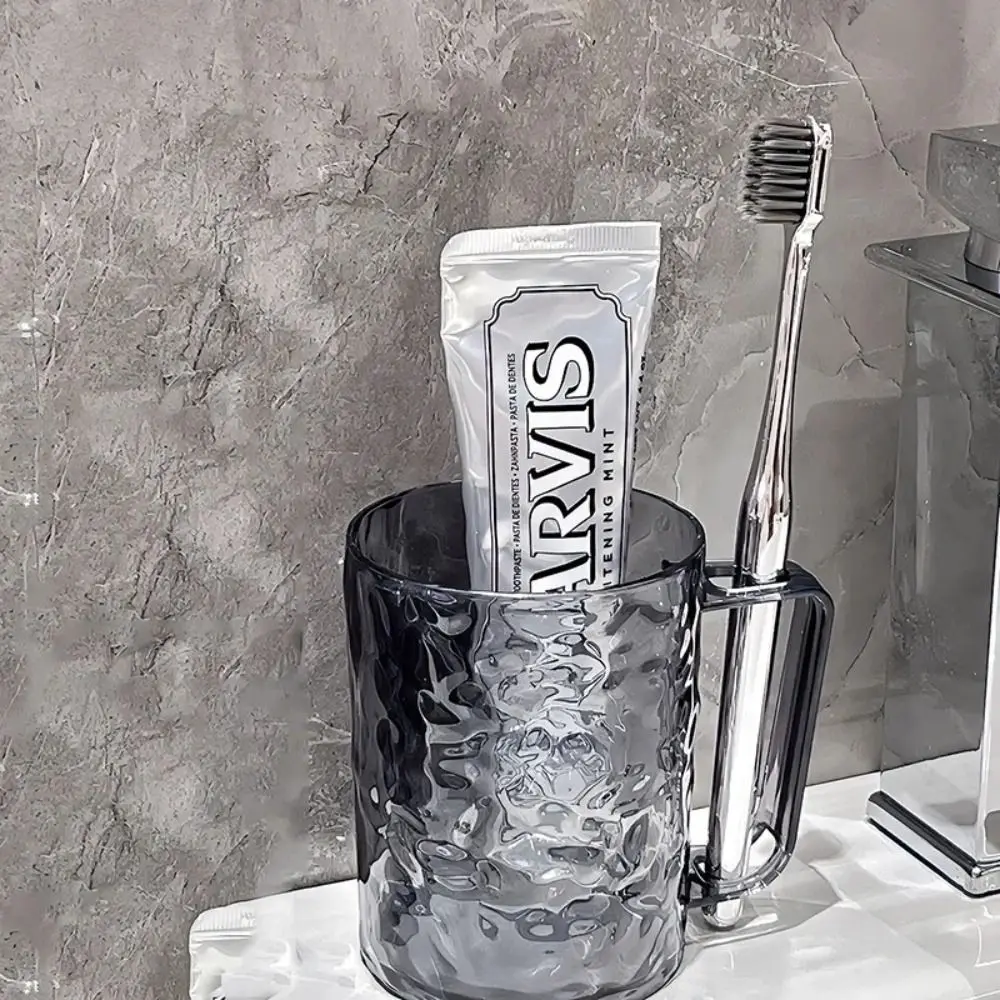 Transparent Glacier Pattern Toothbrush Cup With Handle For Bathroom_voghion.com