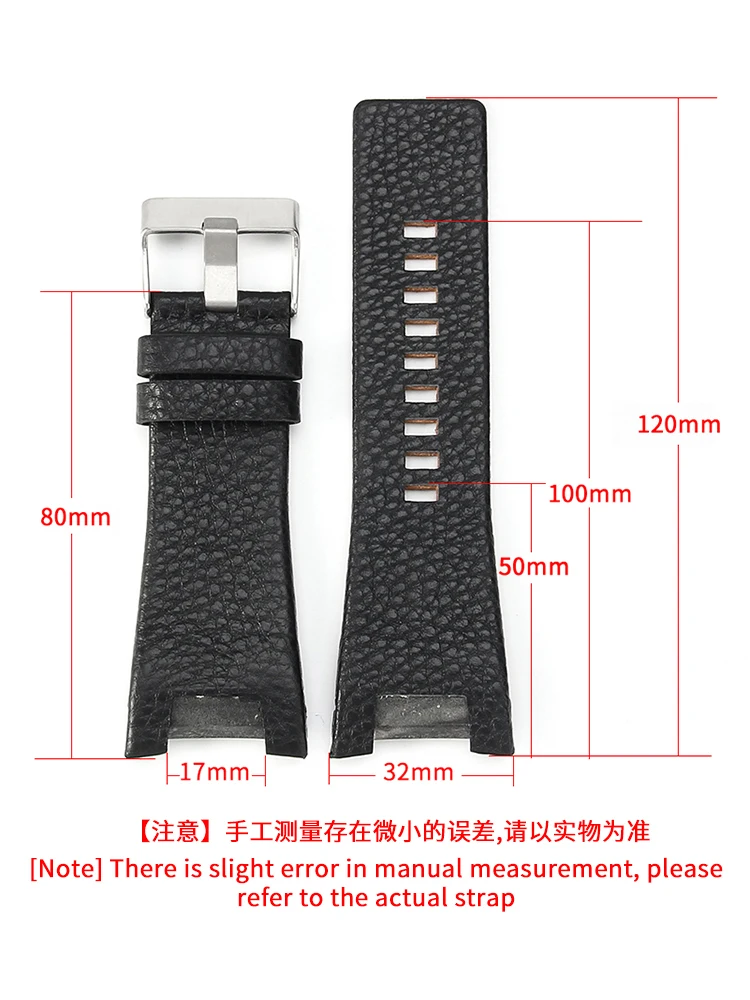 Soft Watchbands for Diesel Dz1273/4246 Waterproof Genuine Leather Concave Interface Men\'s 32mm Replace Accessories