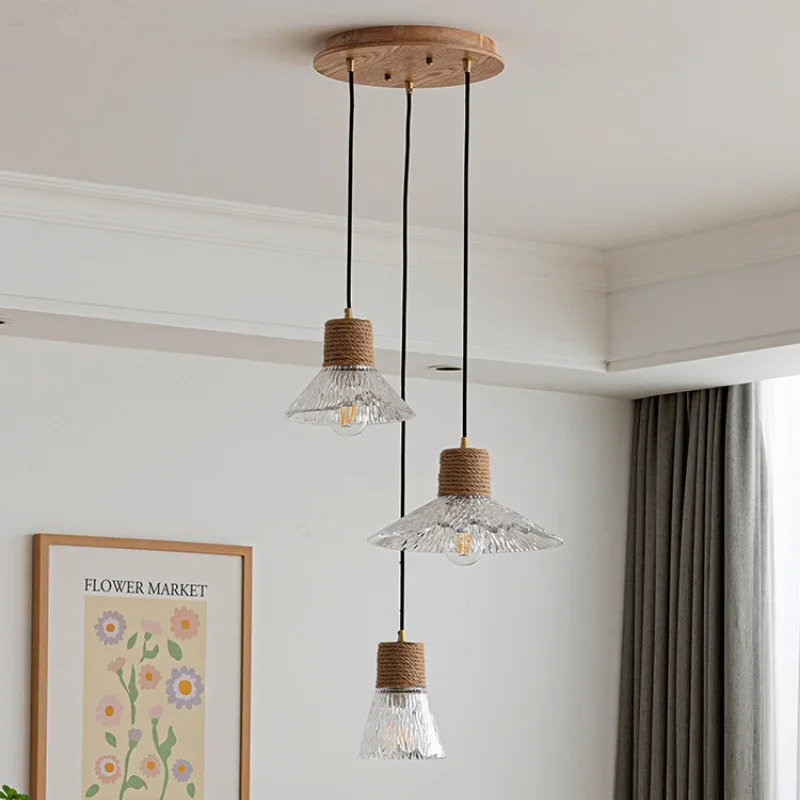 Nordic Modern Wood and Glass Pendant Lamp Kitchen Restaurant Island Counter Bar Counter Bedroom Bedside Lights Hanging Lighting