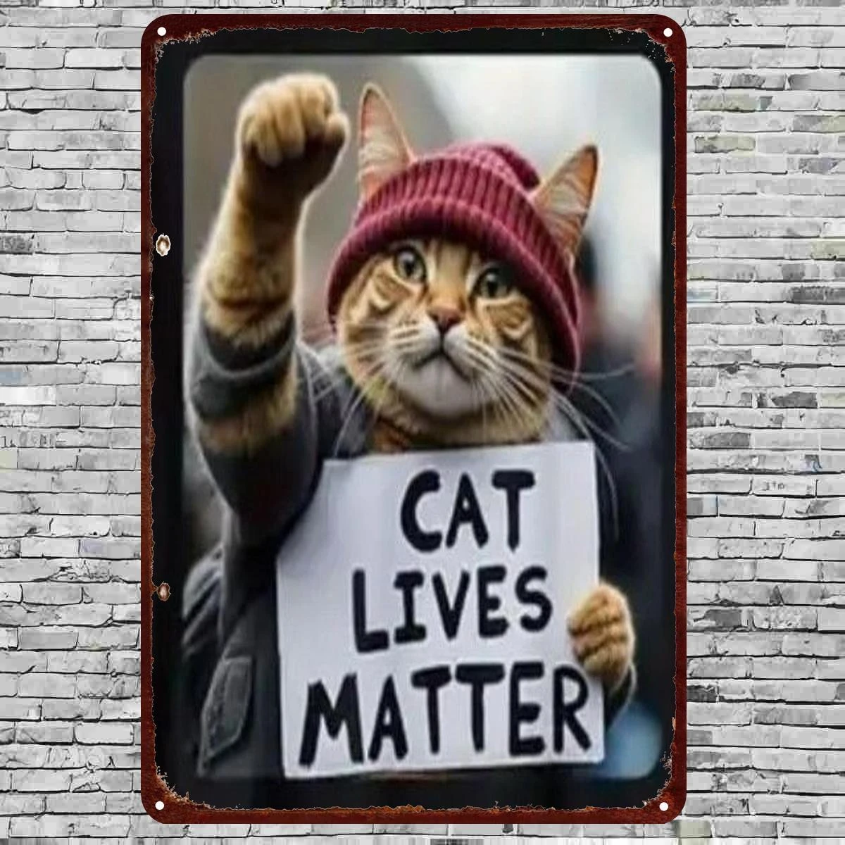 （2D Tin painting）Letrero Metálico Vintage con el Humorístico Eslógán 'Cat Lives Matter', Decoración Retro de Pared para Amant