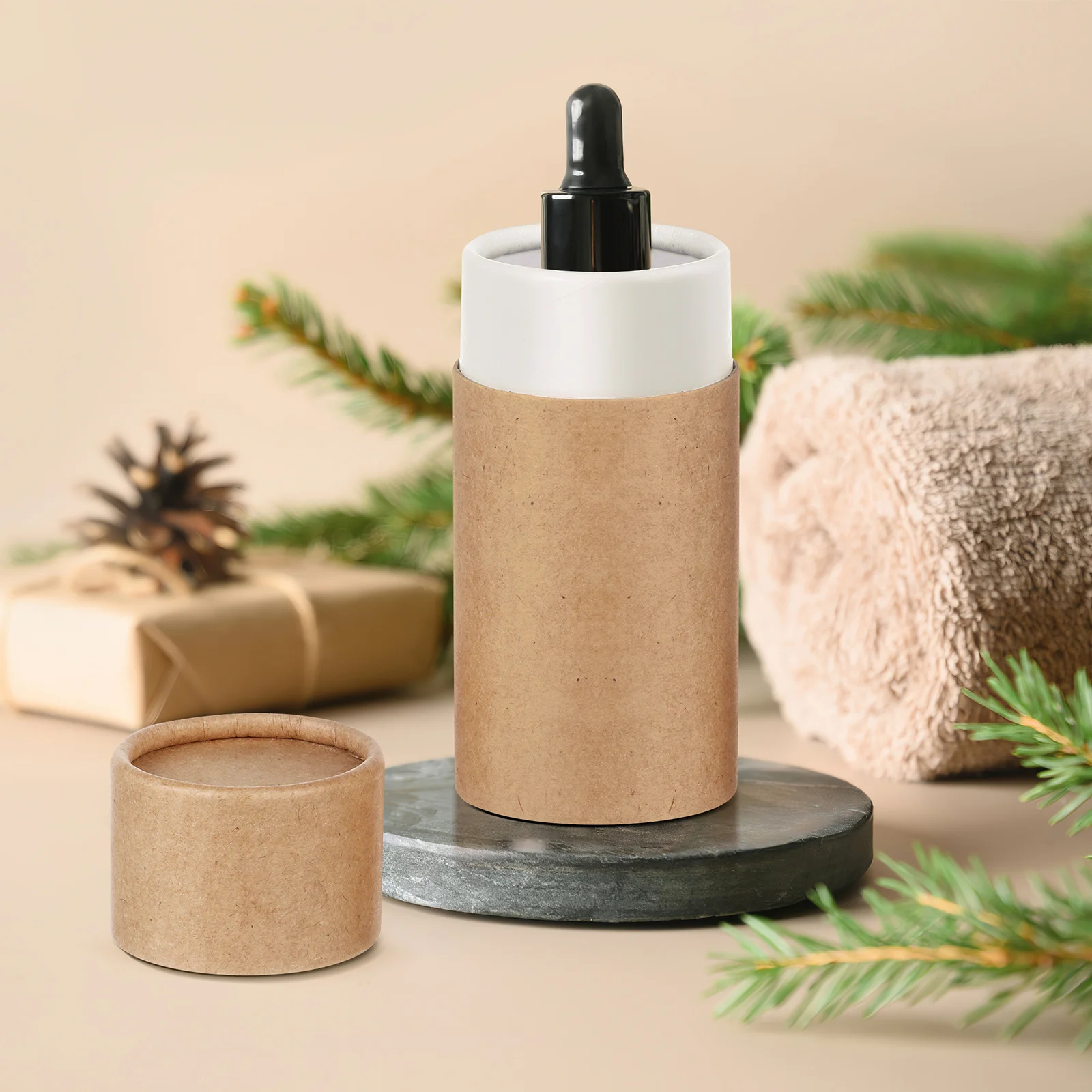 

10Pcs Eco-Friendly Essential Oil Packaging Boxes Brown Cylinder Paper Containers for Storage Gifting Aromatherapy Supplies and