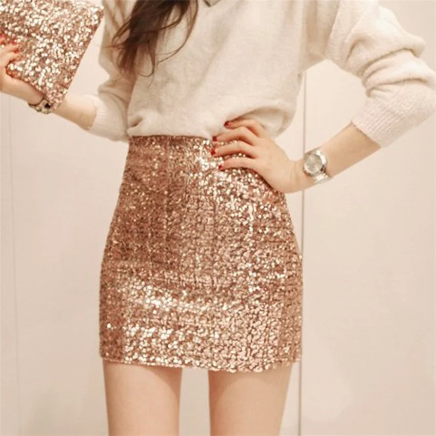 

Gowyimmes Spring Autumn Fashion Sexy Women Sequined Skirt Lady High Waist Skirts Female Party A-line Skirt Mini Bottomings PD722