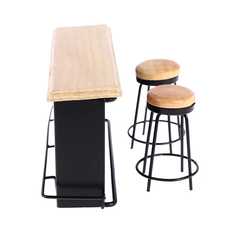 3 stks/set 1:12 ollhouse Mini Bar Set - Houten Pub Teller met 2 Krukken