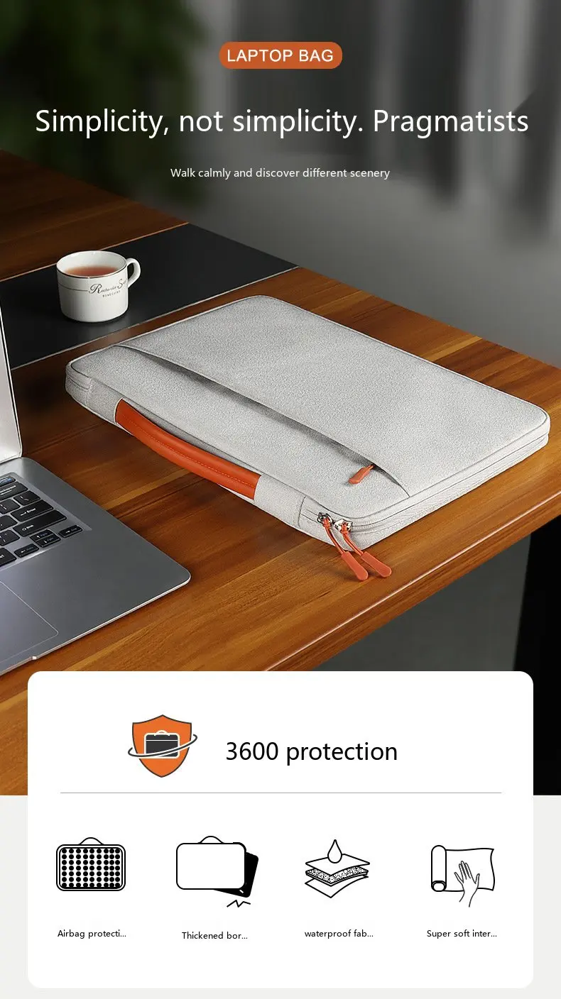 Laptop-Handtasche 13 15 Zoll Wasserdichte Polyester-Aktentasche für MacBook Tragbar Langlebig Büro – Detail 1