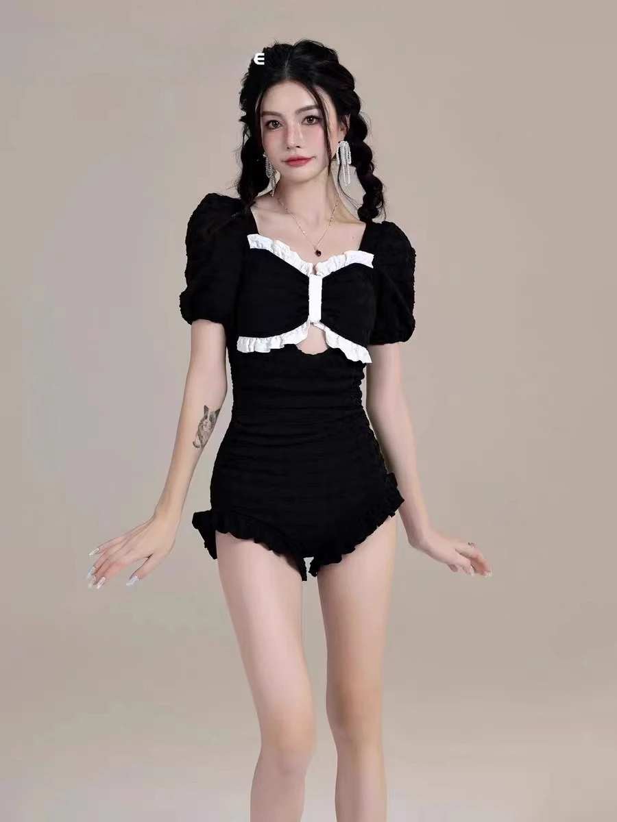 

One-piece Swimsuit Women New Korean Ins Style Conservative Belly and Thin Vacation Hot Spring Swimsuit Beach Wear Beach Dress