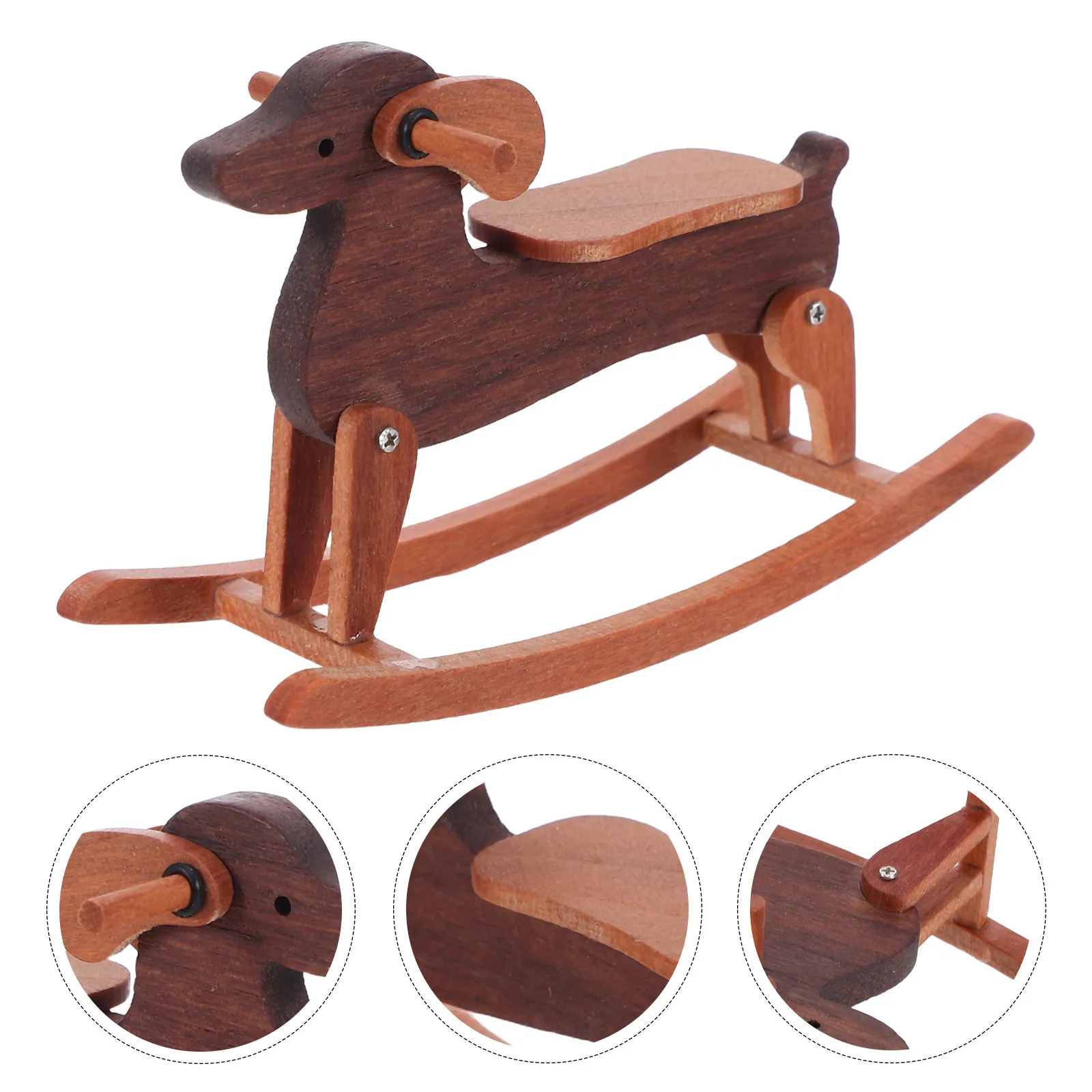 

Mini Rocking Horse Ornament Wooden Dachshund Dog For Dollhouse Nursery Home Decor Furniture Playroom Accessory