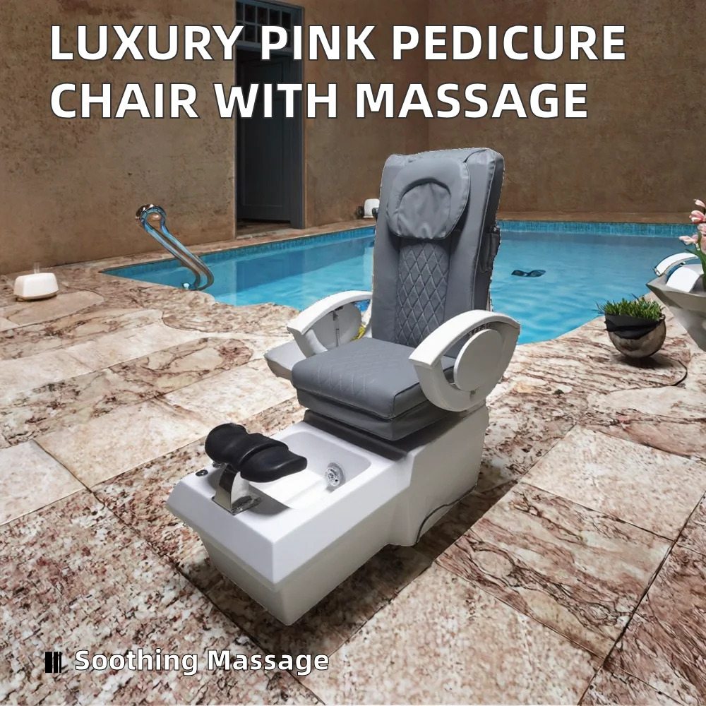 Metal Foot Spa Pedicure Chair Pipeless Whirlpool Adjustable Features 7-Color LED Lamp 1-Year Warranty-Pink For Nail