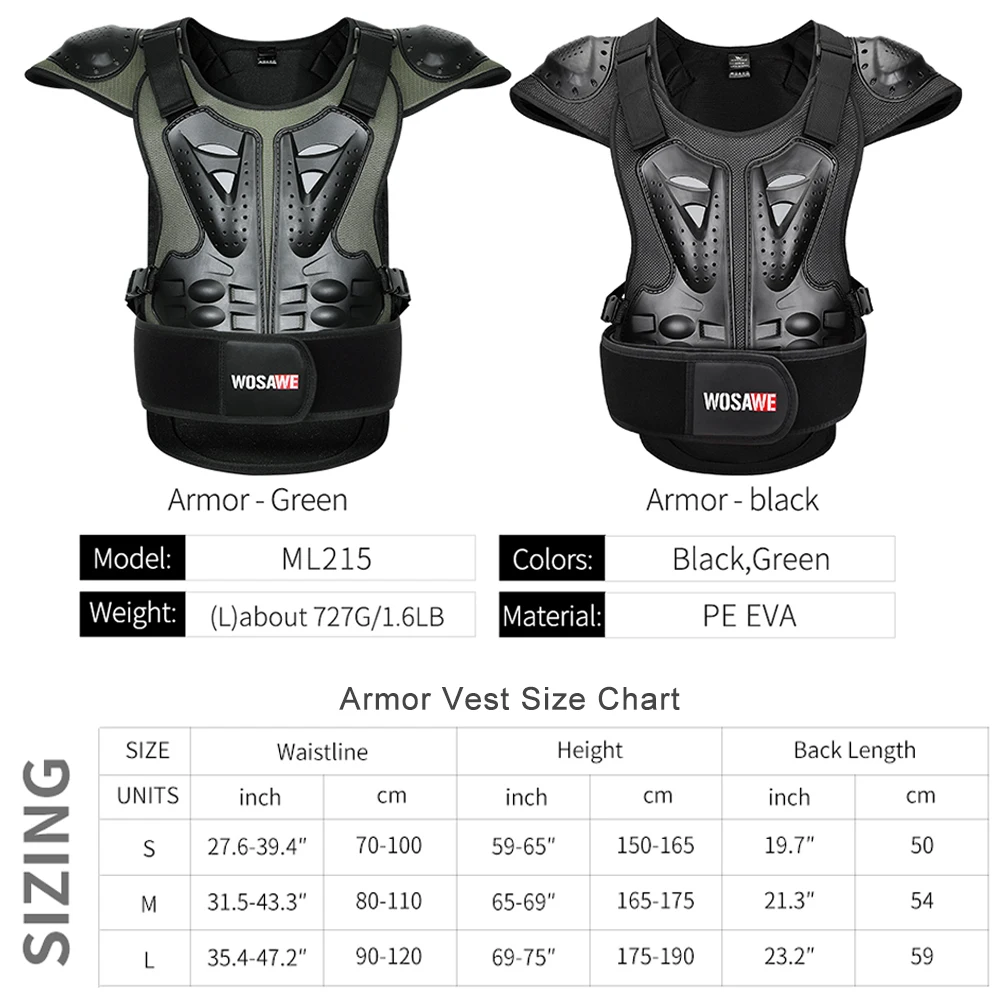 WOSAWE Motorcycle Armor Adult Protection Gears Chest Back Protector Outdoor Racing Moto Motocross MTB Dirt Bike Body Armour Vest