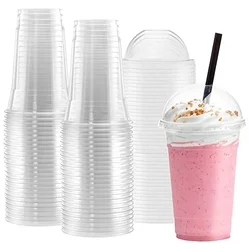 100/50 Sets 450ml Disposable Clear Cups with a Hole Dome Lids for Tea Fruit Tea Juice Plastic Milkshake Summer Party Drinks Cups