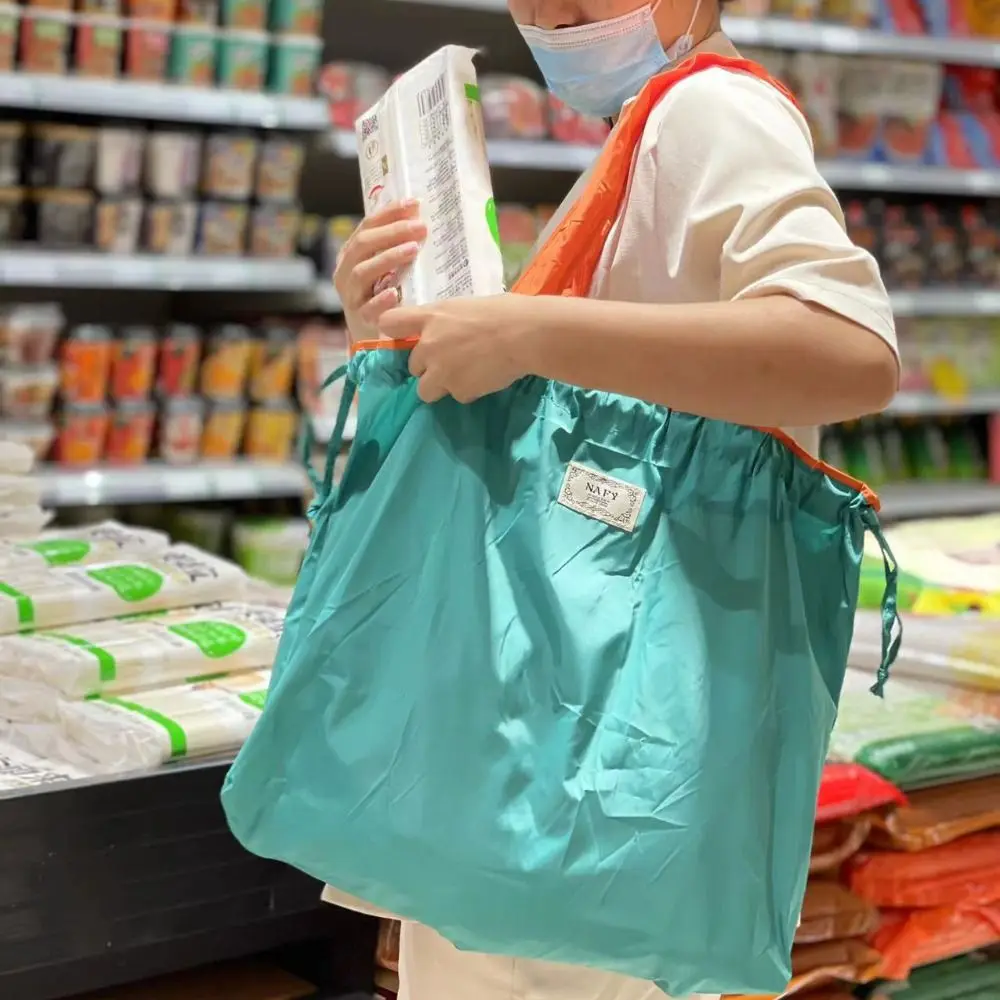 Fashion Drawstring Supermarket Shopping Bag Eco-Friendly Foldable Shopping Bag Waterproof Reusable Shoulder Bag Universal