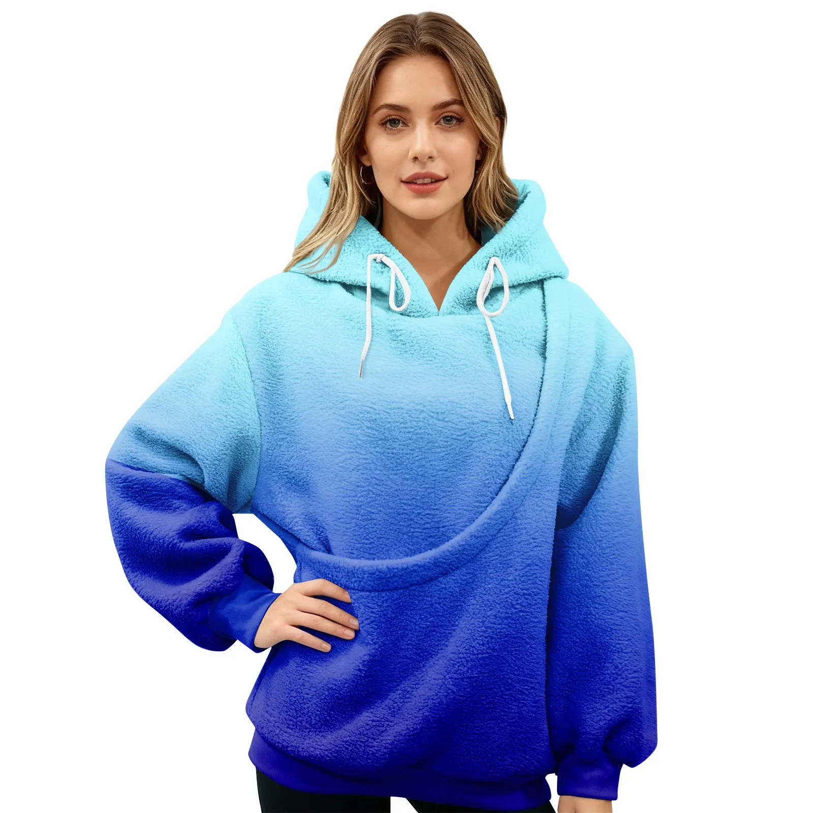 애완동물 가방 스포츠 셔츠 애완 고양이와 강아지 포켓 홀더 탑 여성 의류 여성용 그라데이션 프린트 풀오버 긴팔 스포츠