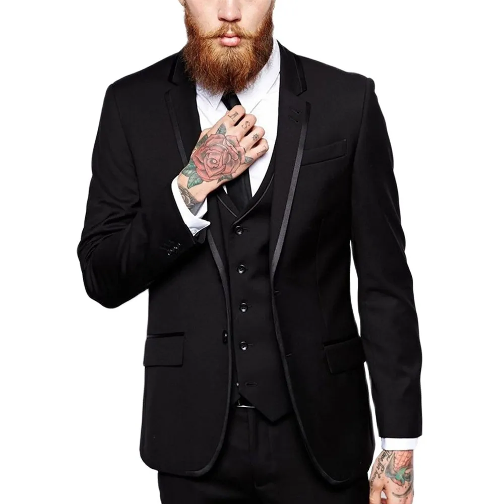 

Black Mens Suit 3 Pieces Formal Business Blazer Notch Lapel Groomsmen For Wedding Suit 2020 New (Blazer+Vest+Pants)