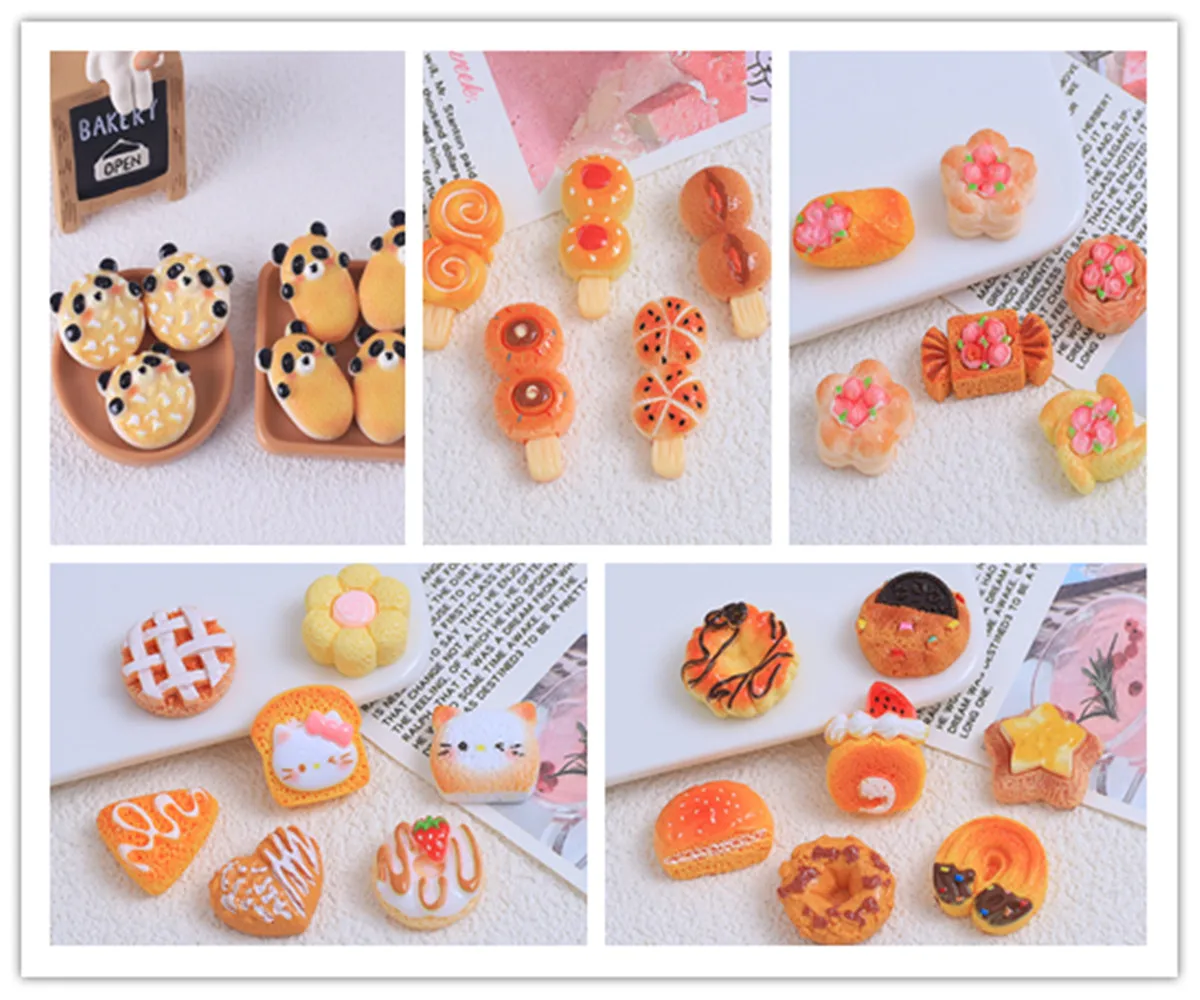 50pcs CartoResin Kawaii Cake Biscuit bread Charms Flatback Simulation Food Art Supply Cabochon DIY Craft Decoration Accessories