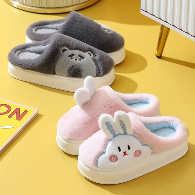 Slippers Women Warm Winter Rabbit bunny teddy Bear Kawaii Plush Contton Indoor Fuzzy Men Male Female Soft Home House Floor Shoe