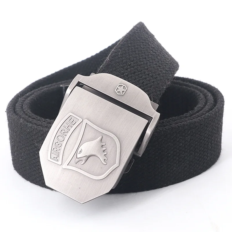 SupSindy Men Canvas Belt Eagle Metal Buckle Army Military Tactical Belts for Men Jeans Outdoor Training Soldier Strap Male Black