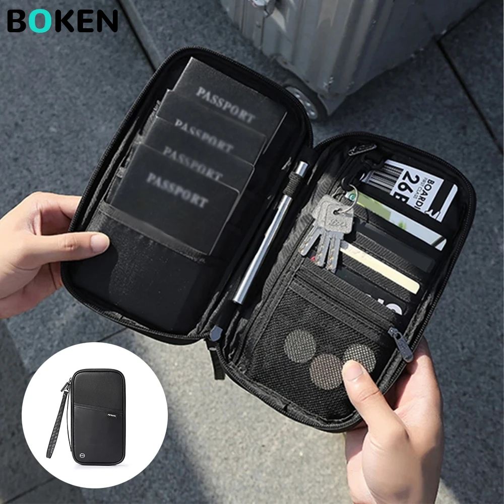 

RFID Blocking Passport Holder, Travel Wallet with Wrist Strap, Multi-Functional Document Organizer for Cards,Tickets, Cash, Keys
