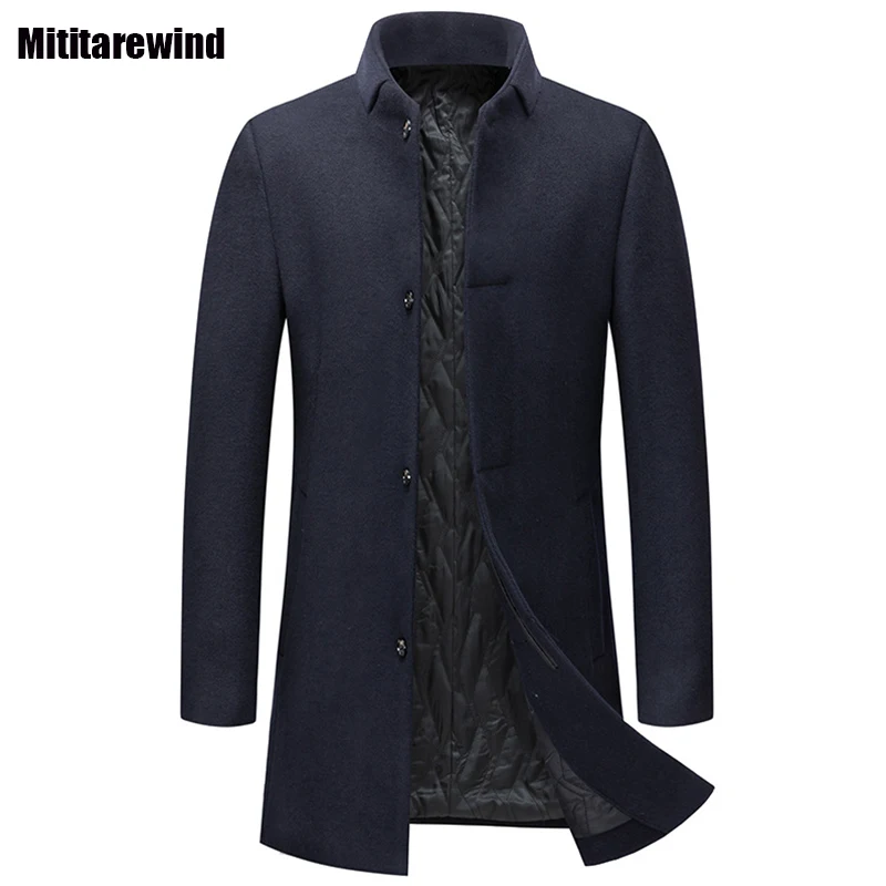 

Winter Simple Men Woolen Coat Business Causal Stand Collar Thick Wool Blends Coat Solid Single Breasted Warm Long Coat Versatile