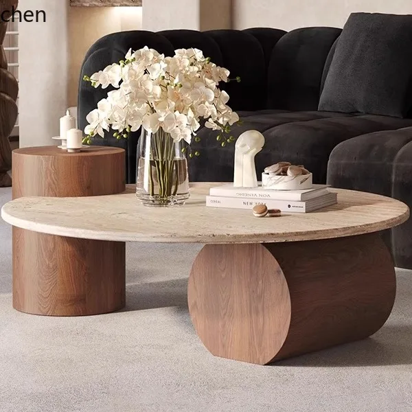 Mesa de centro de pedra H5.26 de alta qualidade, estilo wabi-sabi, circular, para escritório, casa de artista, luxo leve, criativa, retrô, para sala de estar, apartamento pequeno