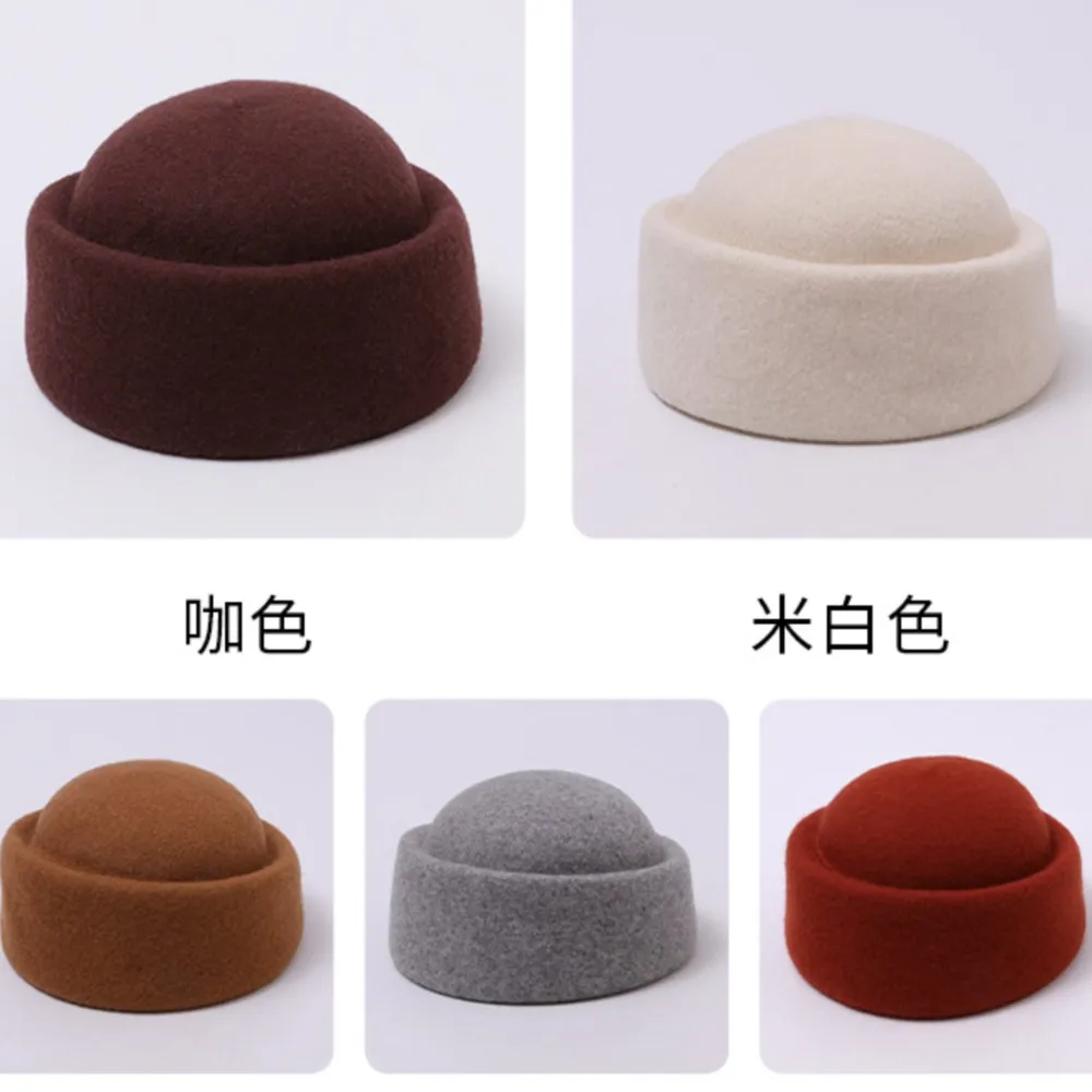 Ladies 85% Wool Pillbox Hat Round Dome Solid Color Classic Chic Winter Outdoor Headwear Fashion