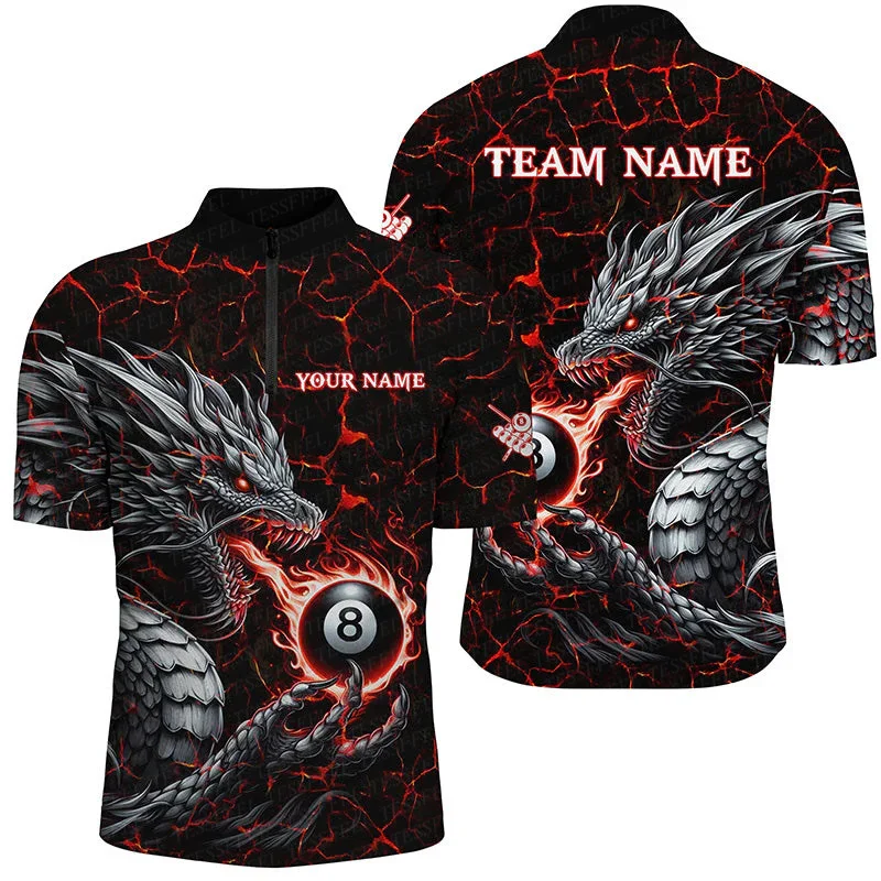 Custom Name Billiards Vintage Skull Flame Gradient Graffiti Colorful Retro 3DPrint Casual Harajuku Zipper Polo Jersey Shirts A2
