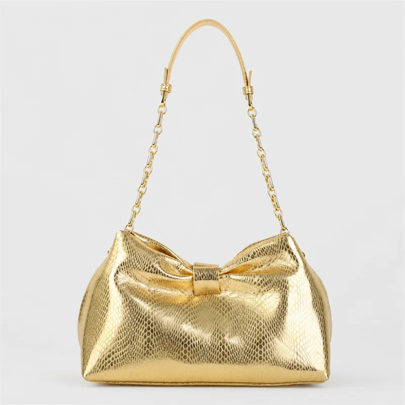 New Niche Luxury Bowknot Pleated Underarm Bag Women Chain Crossbody Shoulder Bag Sweet Elegant Casual Party Evening Handbag