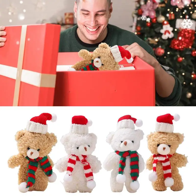 Christmas Bear Plush Plush Cute Brown White Bear Scarf 6.3in Soft Plush Home Decor Cake Toppers Party Supplies For Birthday New