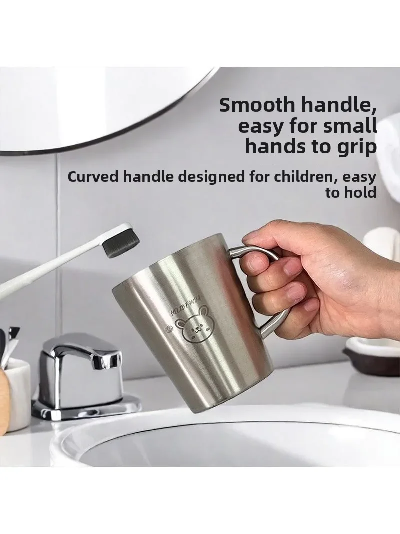 Double Layer 304 Stainless Steel Milk Cup for Children with Handle Toothbrush Cup Heat Resistant Anti Scalding Washing Cup