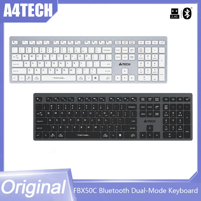 

A4tech Fbx50c Wireless Bluetooth Dual Mode Keyboard 108 Key Lightweight Portable Type-c Charging Mute Keyboard For Laptopp