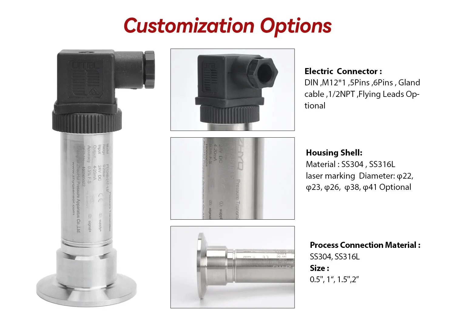 High Quality Stainless Steel Compact Diaphragm Pressure Sensor Sanitary Transmitter Transducer 0.25%FS Accuracy IP65 Protection