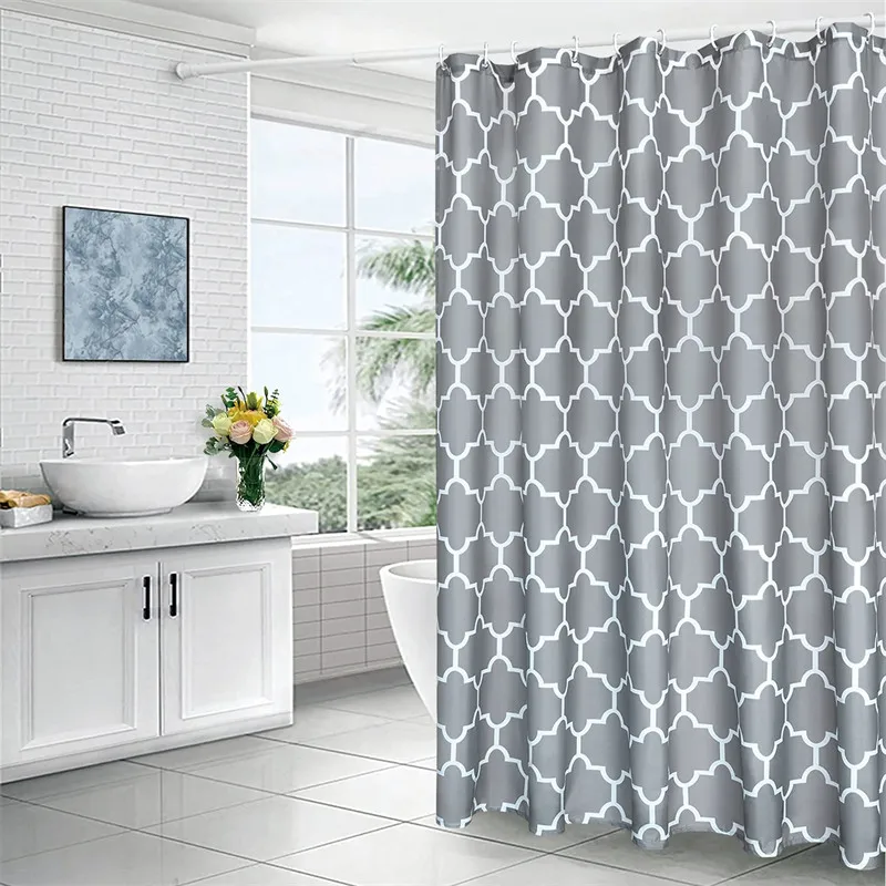 Moroccan Geometric Grey Shower Curtain Liner Textured Extra Long Fabric Shower Curtain Polyester Waterproof Bathroom Decorative