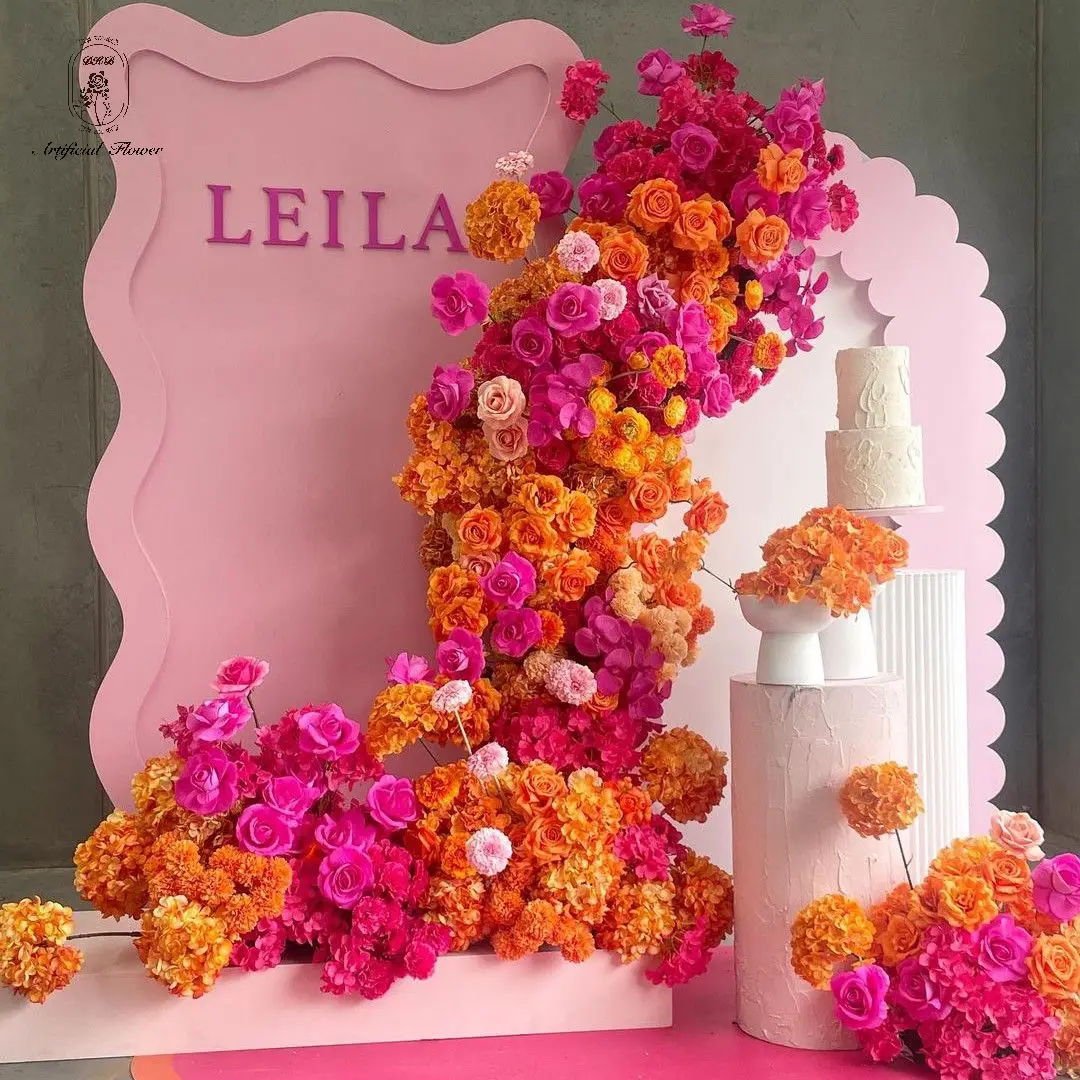 simulation flower row road lead flower background stage arrangement wedding silver scene set flower