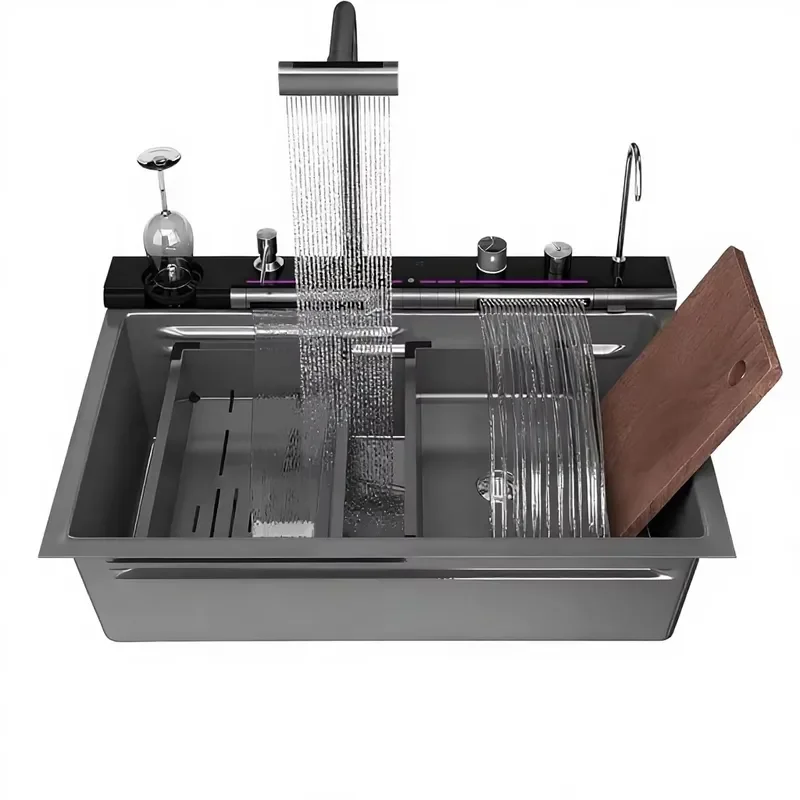 304 Stainless Steel Kitchen Sink 33x22 Inch with Pull Out Rotary Faucet Smart Digital Display Water Purification Soap