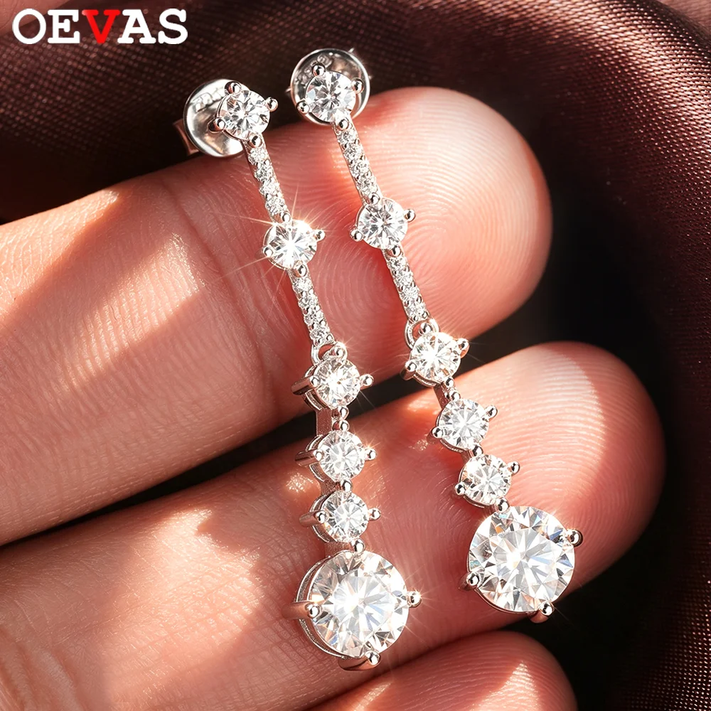 OEVAS 3cttw Moissanite Drop Earrings S925 Silver Round Cut Lab Diamond Wedding Long Tassel Stud For Women Wedding Jewelry Gift