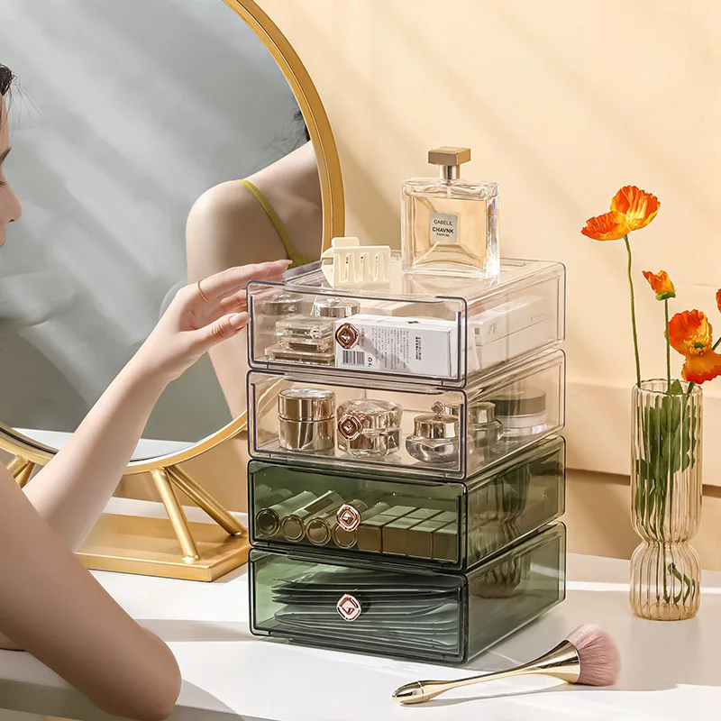 

Cosmetic Storage Box , Large Capacity Transparent Home Kitchen Office Desktop Organizer Make Up Organizer